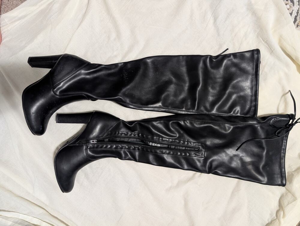 Top Moda Black Over The Knee Thigh High Block Heel Boots Size 9